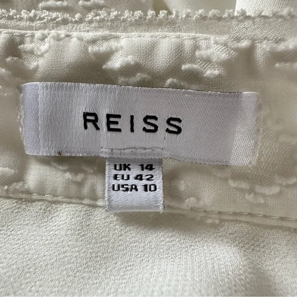 REISS Textured Madison Long Sleeve Geometric Blouse In Off White Size US 10